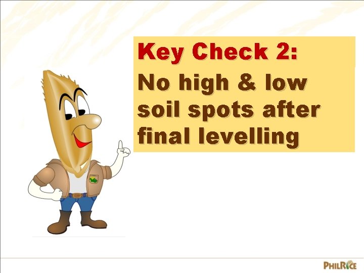 Key Check 2: No high & low soil spots after final levelling 