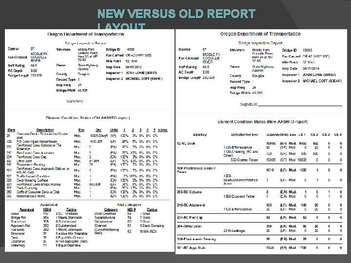 NEW VERSUS OLD REPORT LAYOUT 