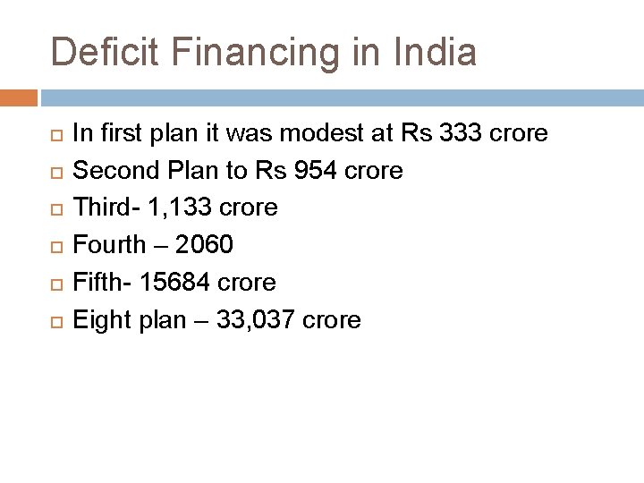Deficit Financing in India In first plan it was modest at Rs 333 crore