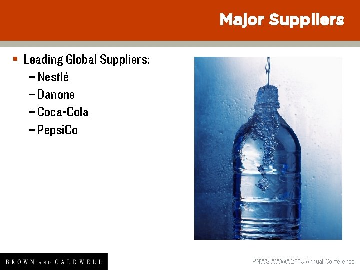 Major Suppliers § Leading Global Suppliers: – Nestlé – Danone – Coca-Cola – Pepsi.