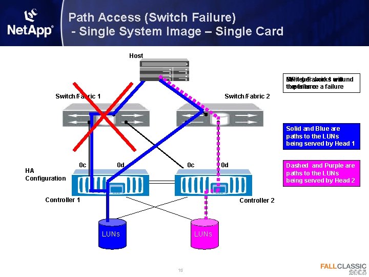 Path Access (Switch Failure) - Single System Image – Single Card Host Switch/Fabric MP