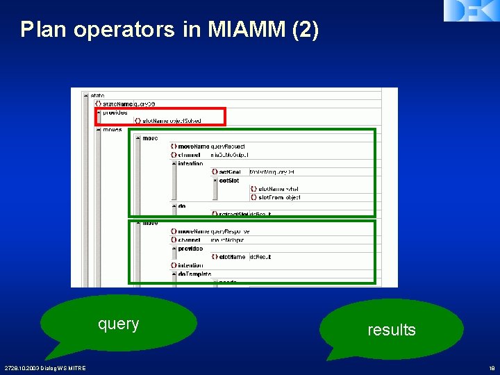 Plan operators in MIAMM (2) query 2728. 10. 2003 Dialog WS MITRE results 18