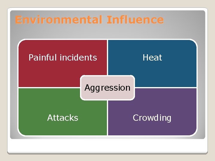 Environmental Influence Painful incidents Heat Aggression Attacks Crowding 