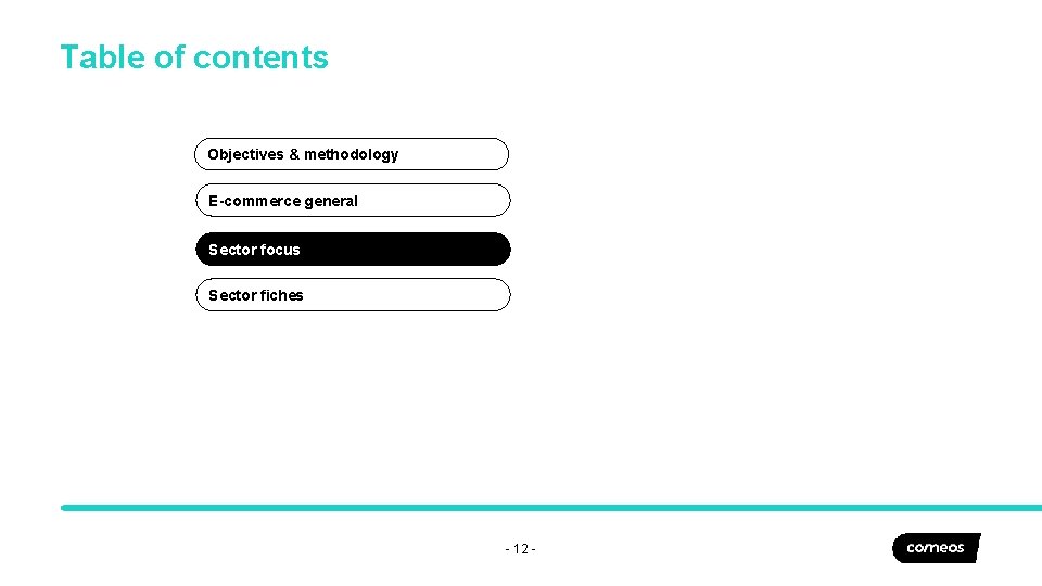 Table of contents Objectives & methodology E-commerce general Sector focus Sector fiches - 12