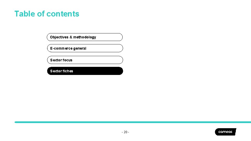 Table of contents Objectives & methodology E-commerce general Sector focus Sector fiches - 20