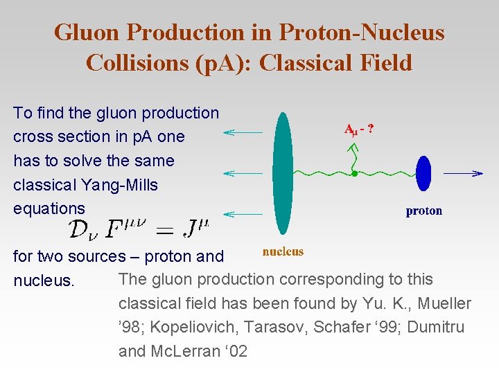 Gluon Production in Proton-Nucleus Collisions (p. A): Classical Field To find the gluon production