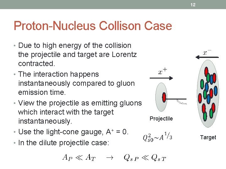 12 Proton-Nucleus Collison Case • Due to high energy of the collision the projectile