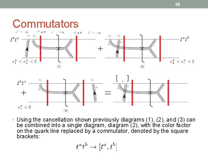 26 Commutators • Using the cancellation shown previously diagrams (1), (2), and (3) can