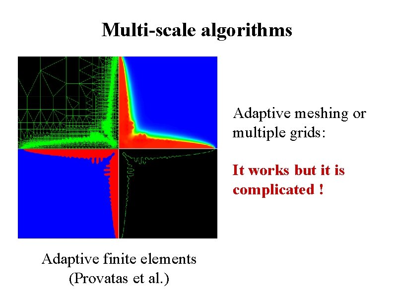 Multi-scale algorithms Adaptive meshing or multiple grids: It works but it is complicated !
