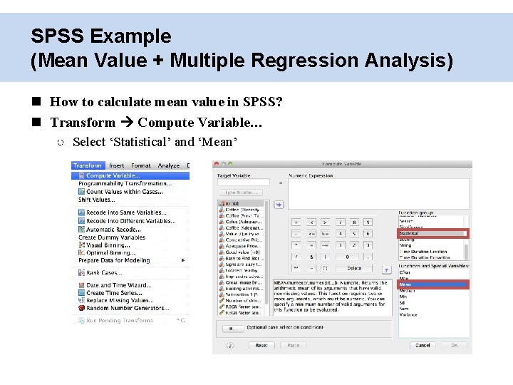 SPSS Example (Mean Value + Multiple Regression Analysis) How to calculate mean value in