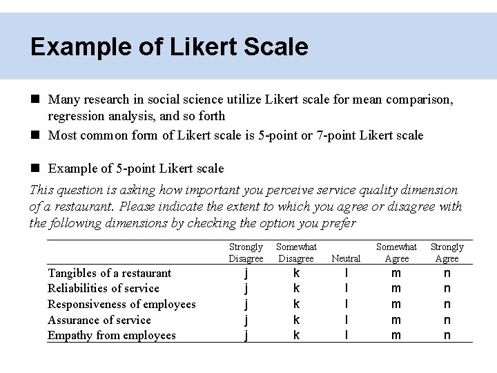 Example of Likert Scale Many research in social science utilize Likert scale for mean