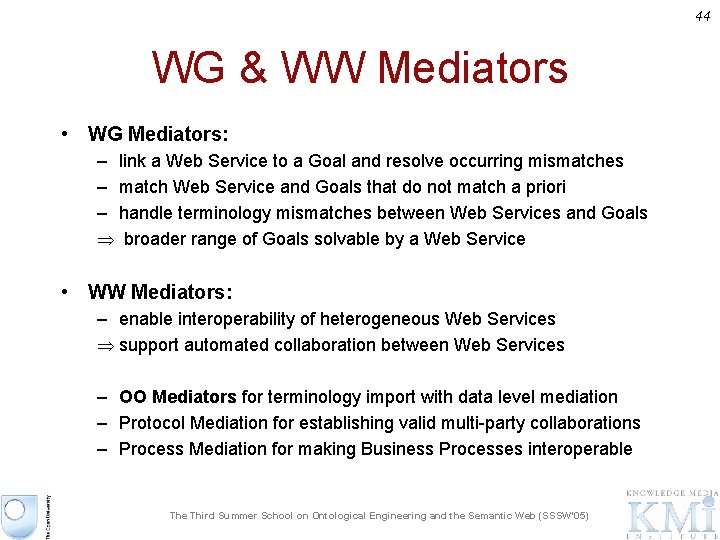 44 WG & WW Mediators • WG Mediators: – link a Web Service to