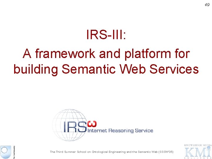 49 IRS-III: A framework and platform for building Semantic Web Services The Third Summer
