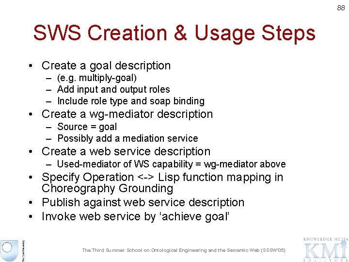 88 SWS Creation & Usage Steps • Create a goal description – (e. g.