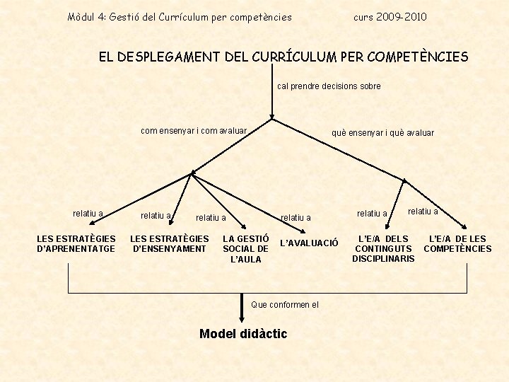 Mòdul 4: Gestió del Currículum per competències curs 2009 -2010 EL DESPLEGAMENT DEL CURRÍCULUM