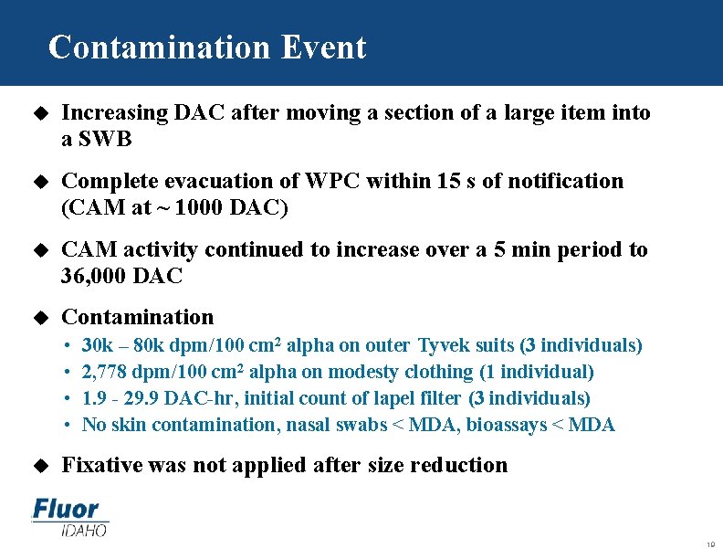 Contamination Event u Increasing DAC after moving a section of a large item into