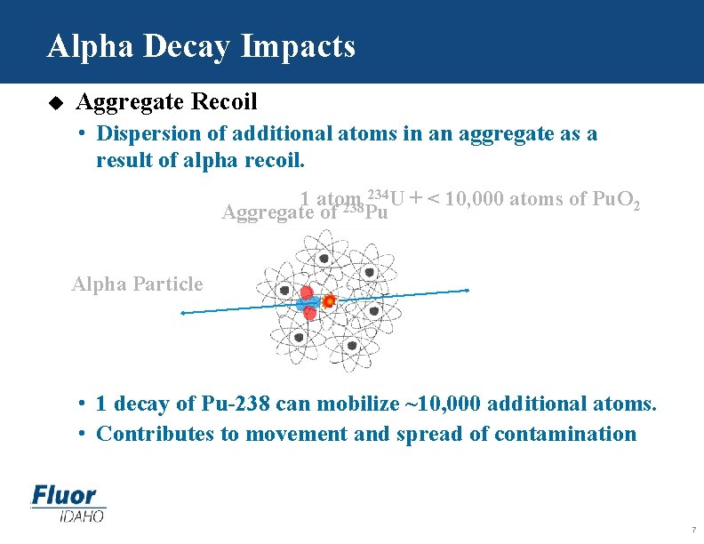 Alpha Decay Impacts u Aggregate Recoil • Dispersion of additional atoms in an aggregate