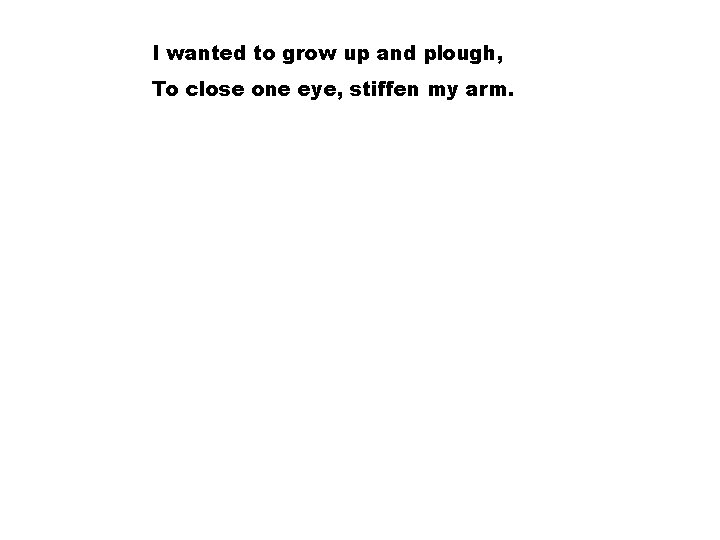 I wanted to grow up and plough, To close one eye, stiffen my arm.