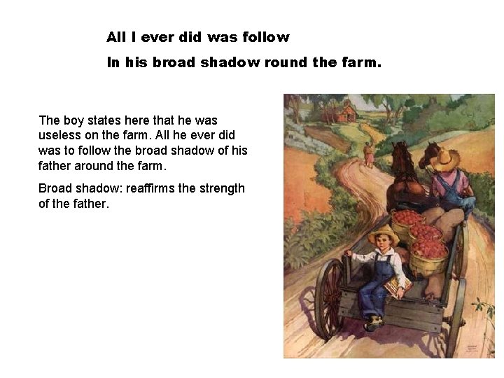 All I ever did was follow In his broad shadow round the farm. The