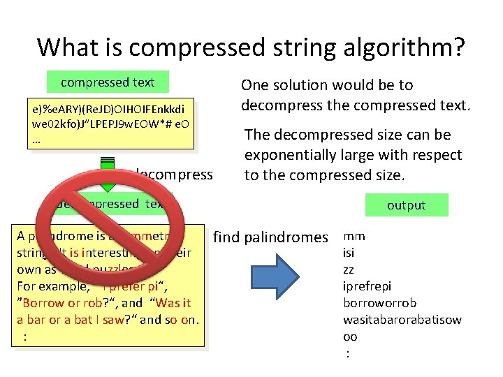 What is compressed string algorithm? compressed text One solution would be to decompress the