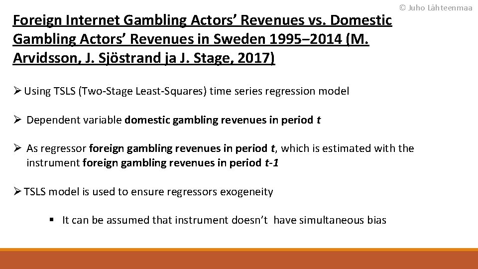 Foreign Internet Gambling Actors’ Revenues vs. Domestic Gambling Actors’ Revenues in Sweden 1995‒ 2014