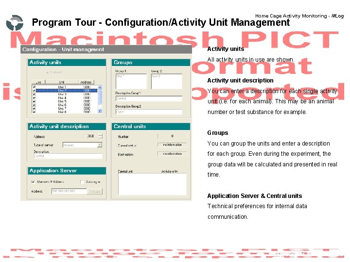 Home Cage Activity Monitoring - MLog Program Tour - Configuration/Activity Unit Management Activity units