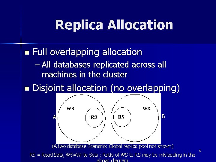 Replica Allocation n Full overlapping allocation – All databases replicated across all machines in