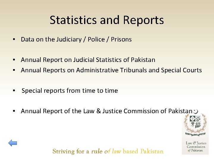 Statistics and Reports • Data on the Judiciary / Police / Prisons • Annual