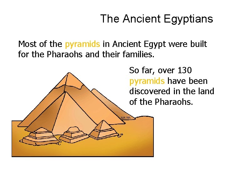 The Ancient Egyptians Most of the pyramids in Ancient Egypt were built for the