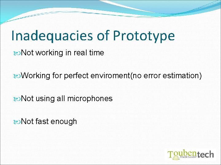 Inadequacies of Prototype Not working in real time Working for perfect enviroment(no error estimation)