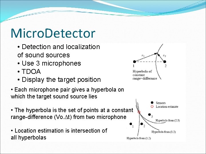 Micro. Detector • Detection and localization of sound sources • Use 3 microphones •