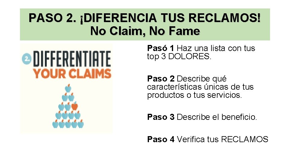 PASO 2. ¡DIFERENCIA TUS RECLAMOS! No Claim, No Fame Pasó 1 Haz una lista