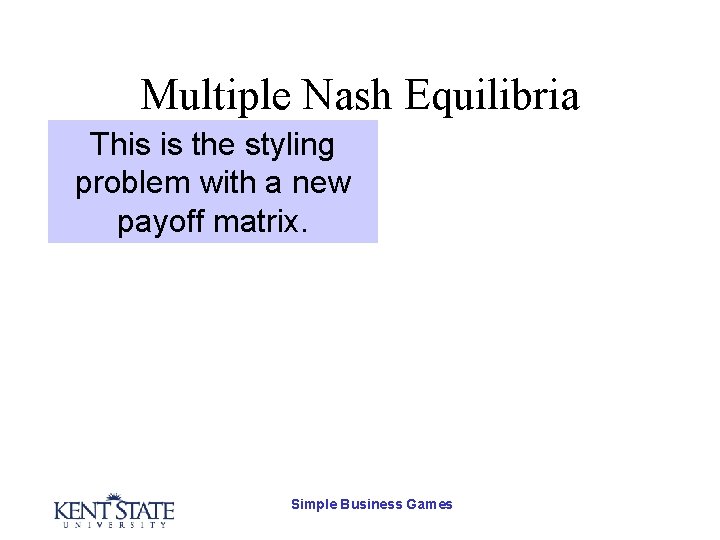 Multiple Nash Equilibria This is the styling problem with a new payoff matrix. Simple
