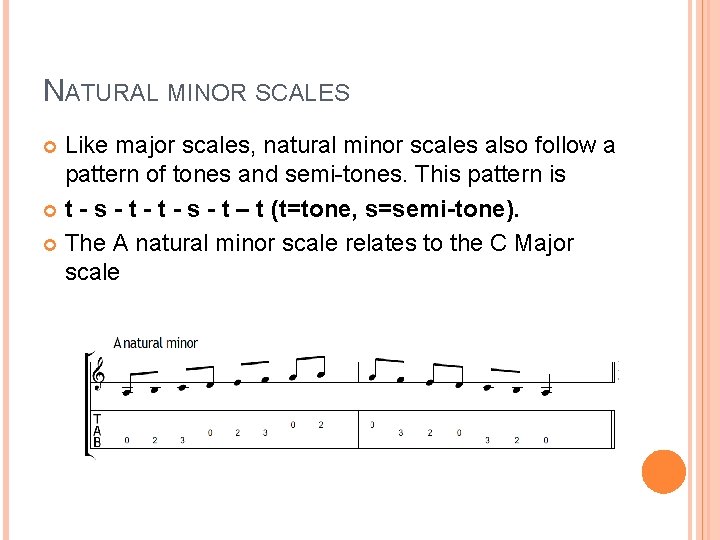 NATURAL MINOR SCALES Like major scales, natural minor scales also follow a pattern of