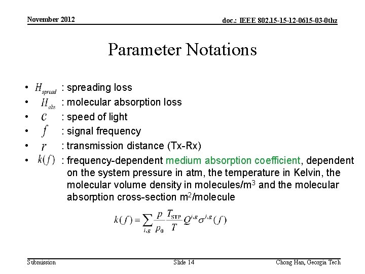 November 2012 doc. : IEEE 802. 15 -15 -12 -0615 -03 -0 thz Parameter