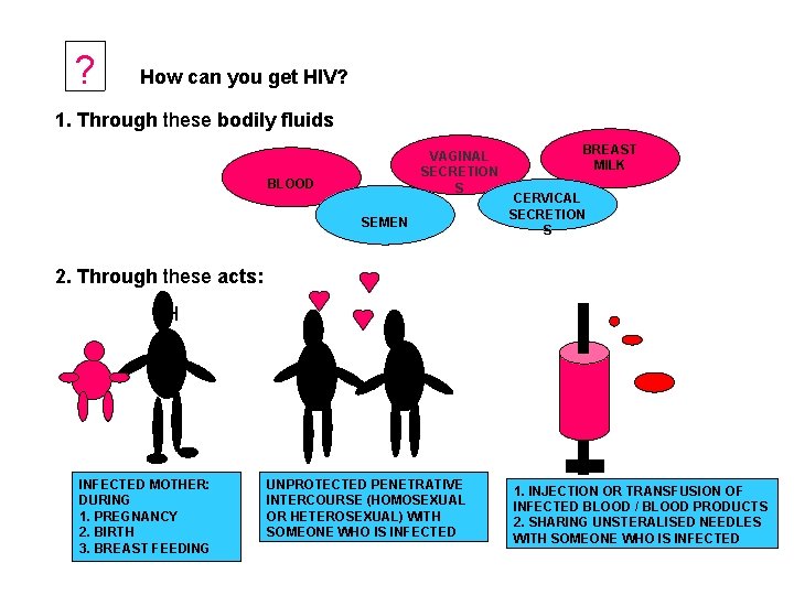 ? How can you get HIV? 1. Through these bodily fluids VAGINAL SECRETION S