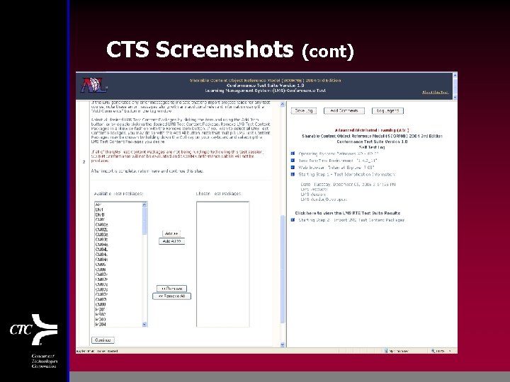 CTS Screenshots (cont) 