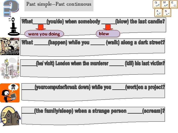 Past simple–Past continuous were you doing blew 