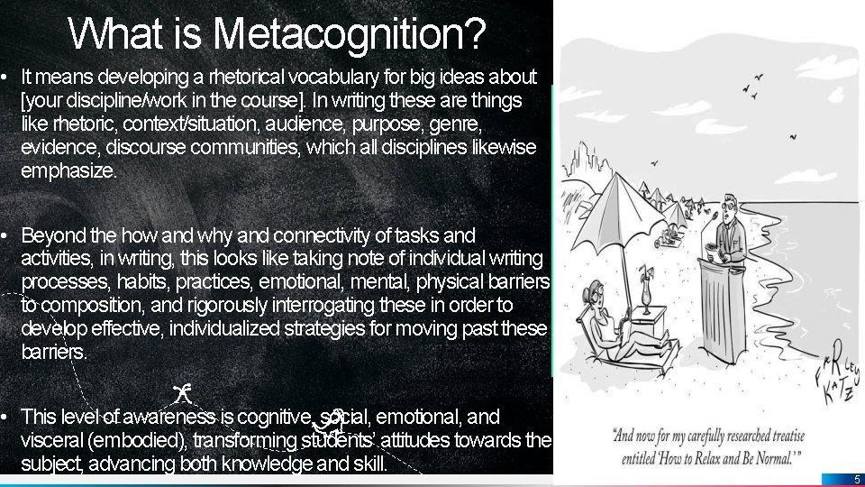 What is Metacognition? • It means developing a rhetorical vocabulary for big ideas about