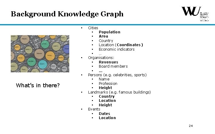 Background Knowledge Graph • • • What’s in there? • • Cities • Population Background Knowledge Graph • • • What’s in there? • • Cities • Population