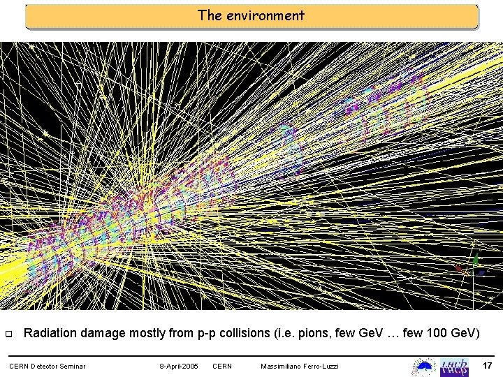 The environment q Radiation damage mostly from p-p collisions (i. e. pions, few Ge.