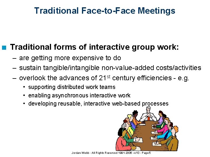 Traditional Face-to-Face Meetings n Traditional forms of interactive group work: – are getting more