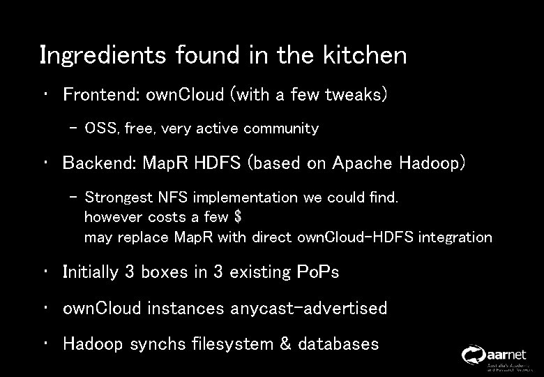 Ingredients found in the kitchen • Frontend: own. Cloud (with a few tweaks) –