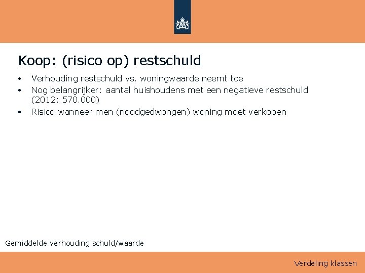 Koop: (risico op) restschuld • • • Verhouding restschuld vs. woningwaarde neemt toe Nog