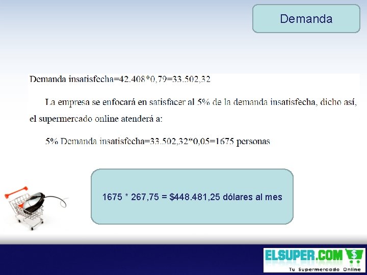 Demanda 1675 * 267, 75 = $448. 481, 25 dólares al mes 