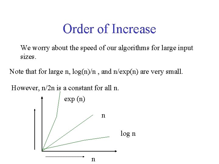 Order of Increase We worry about the speed of our algorithms for large input
