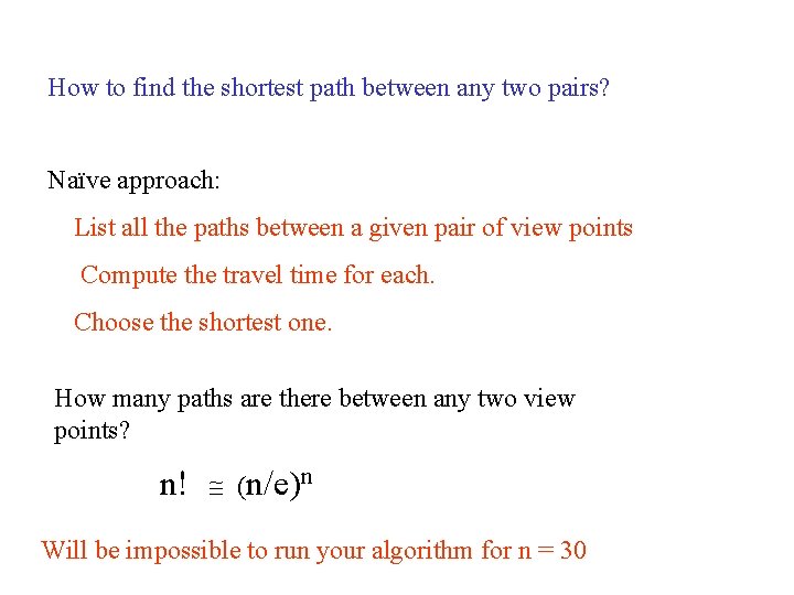 How to find the shortest path between any two pairs? Naïve approach: List all