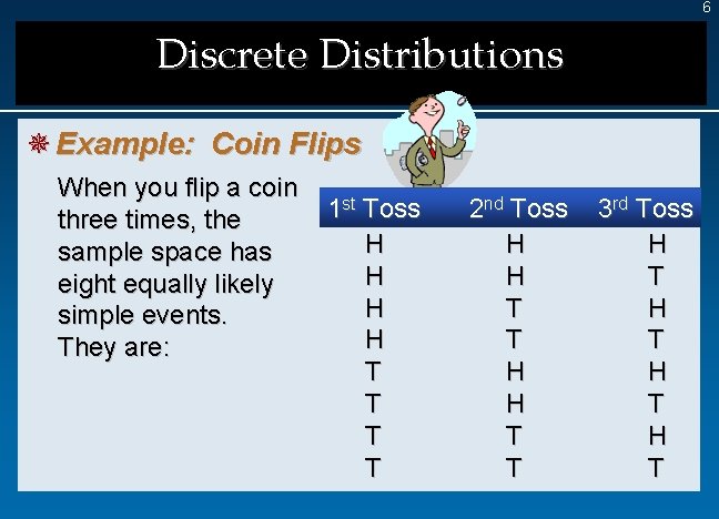 6 Discrete Distributions ¯ Example: Coin Flips When you flip a coin three times,