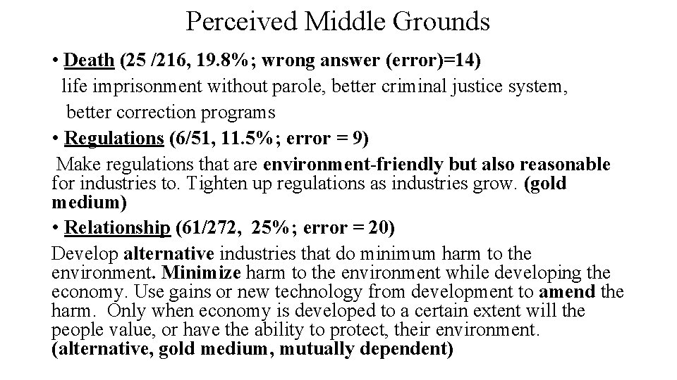 Perceived Middle Grounds • Death (25 /216, 19. 8%; wrong answer (error)=14) life imprisonment