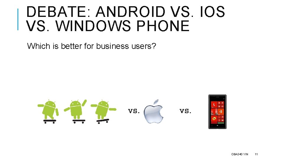DEBATE: ANDROID VS. IOS VS. WINDOWS PHONE Which is better for business users? OBA